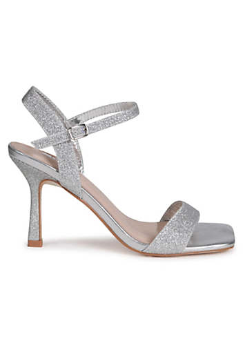 Linzi Zelda Silver Glitter Barely There Heeled Sandals | Kaleidoscope