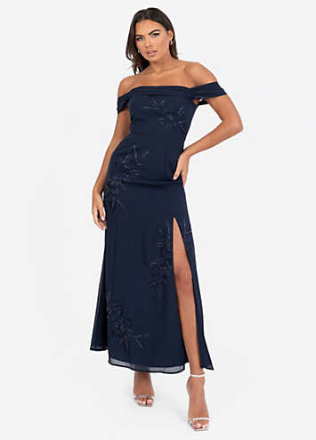 Maya Deluxe Vrouwen Midaxi Jurk Dames Mouwloze Pailletten Hoge Empire Taille Tule Versierd voor Bruiloft Gast Bal Bruidsmeisje, Moody Lila, 50