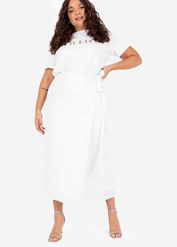 Maya Deluxe Maya Faux Warp Front Verfraaid Midi Jurk Bruidsmeisje, Groene Lelie, 32