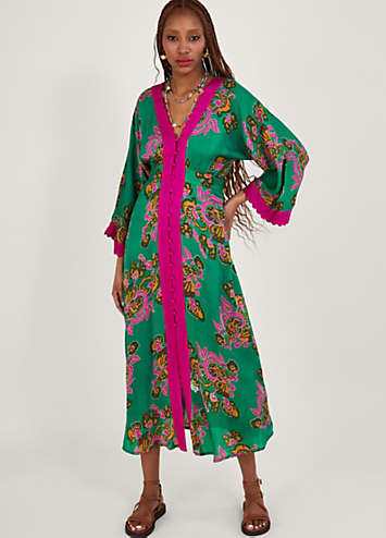 Monsoon Button Through Print Kaftan Dress | Kaleidoscope