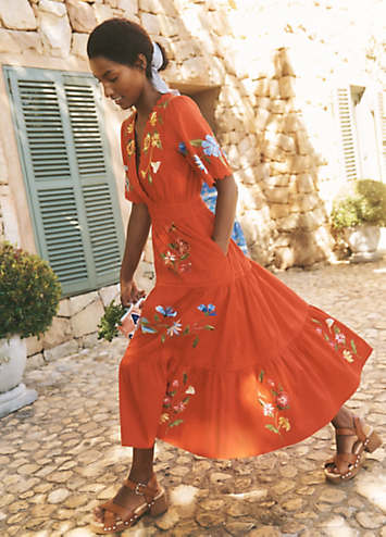 Monsoon Emma Floral Embroidered Midi Dress | Kaleidoscope