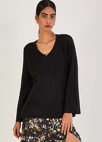 Monsoon V-Neck Cable Longline Jumper with Recycled Polyester