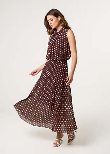 strapless open back dress Blue Square Neck Crepe Polka Dot Fit and Flare Midi Dress main image 0