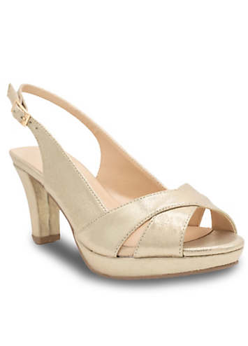 Paradox London Champagne Shimmer Sling Back Platform Sandals | Kaleidoscope