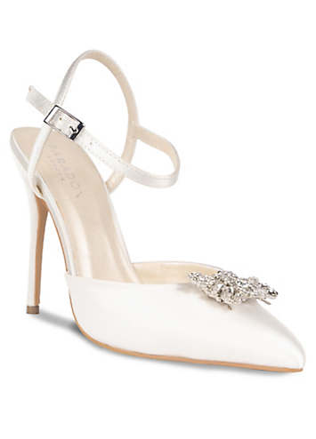 Paradox London Ivory Satin ’Gianna’ High Heel Ankle Strap Court Shoes ...