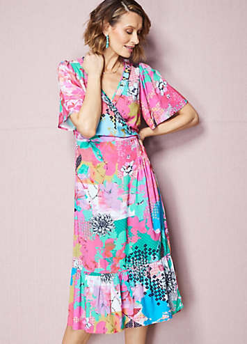 Pink Print Wrap Midi Dress by Kaleidoscope | Kaleidoscope