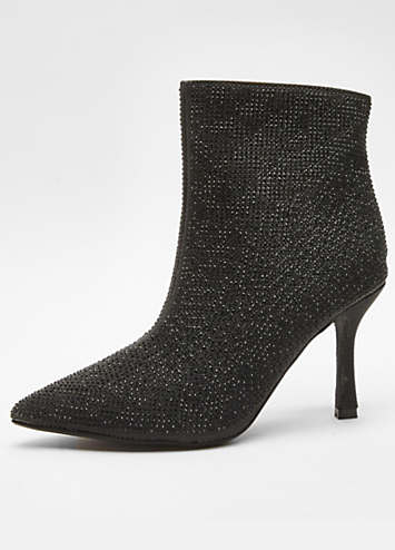 Quiz Black Diamante Shimmer Flared Heel Boots Kaleidoscope