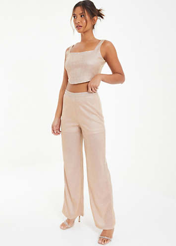 Quiz Gold Glitter Woven Palazzo Trousers Kaleidoscope