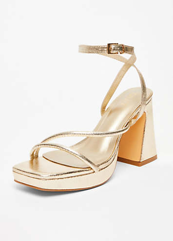 Gold Heel Square Covered Sandals_HL3333