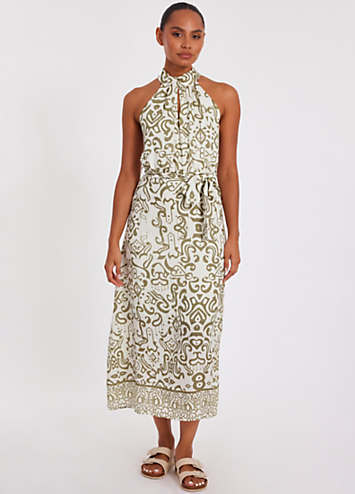 11569 Khaki Printed Viscose Dress