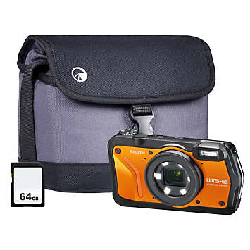 Ricoh WG-6 Tough Camera Kit inc 64GB Card - Orange | Kaleidoscope