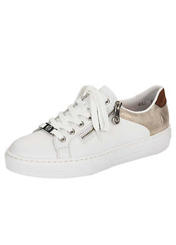 Rieker Side Zip White & Beige Casual Trainers | Kaleidoscope