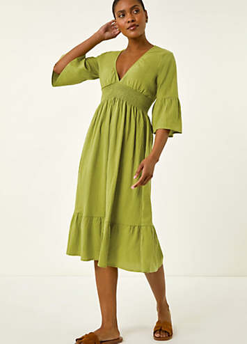 slim fit dress slacks Elle Zeitoune Roman Dress - Teal Blue