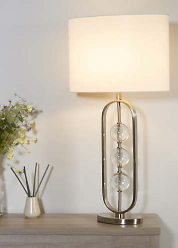 Gallery Detail: Satin Silver Spheres Oval Shaped Table Lamp