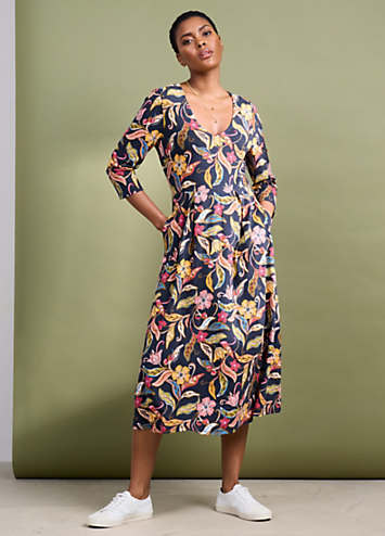 Seasalt Cornwall Multi Helena V-Neck Jersey Midi Dress | Kaleidoscope