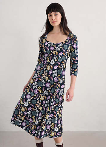 Seasalt Cornwall Multi Secret Cove Three-Quarter Sleeve Midi Dress ...