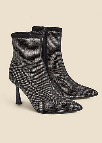 Sosandar Black Sparkle Flared Heel Sock Boots | Kaleidoscope