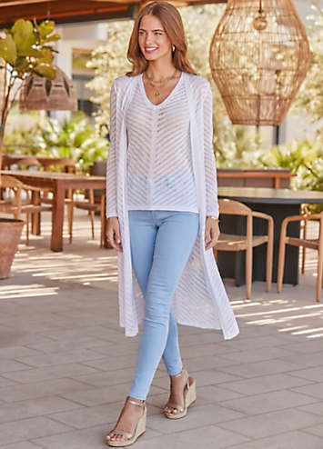 Sosandar Ladder Stitch Longline Cardigan | Kaleidoscope