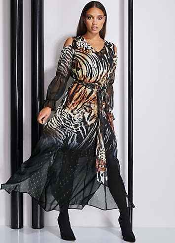 Star By Julien Macdonald Ombre Animal Print Cut-Out Shoulder Maxi Dress |  Kaleidoscope