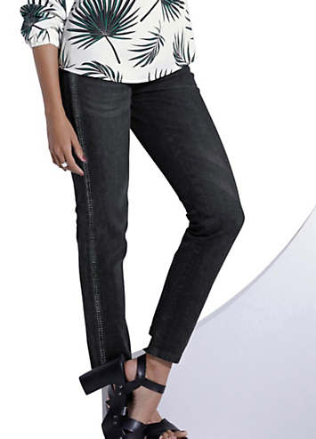 Straight Leg Rhinestone Trim Jeans by 