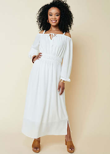 ASOS DESIGN satin cowl neck maxi dress with ruching detail in gold