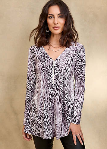 Kaleidoscope Tops And Blouses 2026.Together Grey Animal Zip Pintuck Blouse | Kaleidoscope