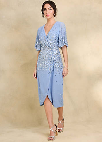 pale blue sequin dress Size 8/S Bandeau Cornelli Midi In  Clothing Lounge Co The flowing maxi length balances sparkle with sophistication Nicole Embellished Cut Out Maxi