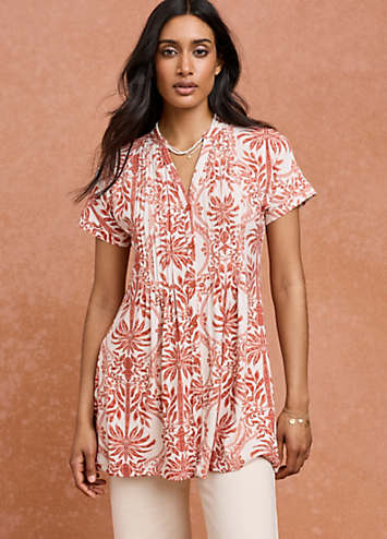 Together Palm Print Pintuck Jersey Tunic | Kaleidoscope