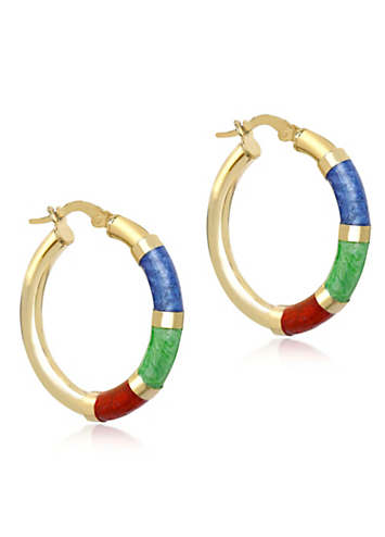 Tuscany Gold 9ct Gold 26.5mm Blue, Green & Red Enamel Polished-Tube ...