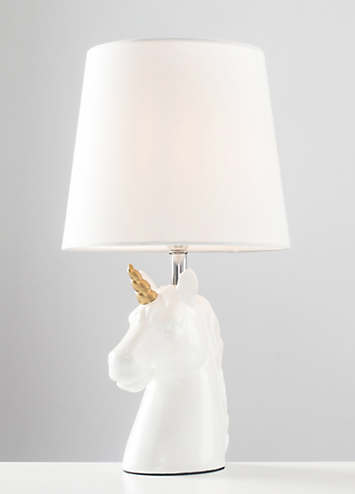 ValueLights Unicorn Ceramic Table Lamp with White Tapered Shade ...