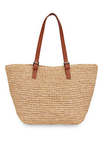 Neutral Lottie Round Straw Fringe Tote, WHISTLES