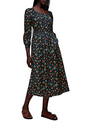 Whistles Tulips Print Poplin Midi Dress | Kaleidoscope