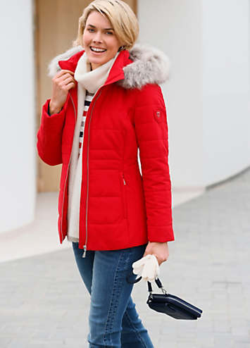 Padded jacket with faux fur hood