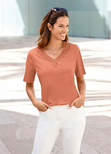 Petite Royal Treatment Lake Como Lace Neck Top