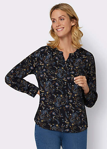 Witt Printed Long Sleeve 3-Button Blouse | Kaleidoscope