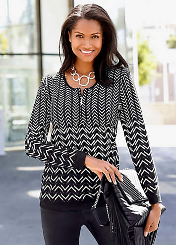 トップス andwang AND bijou tops Witt-Zigzag-Zip-Round-Neck-