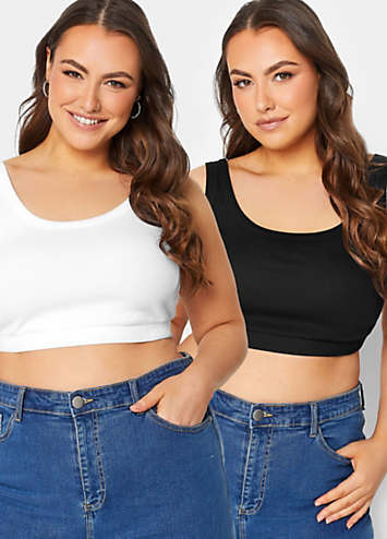 Yours Curve Pack of 2 Ribbed Crop Tops | Kaleidoscope