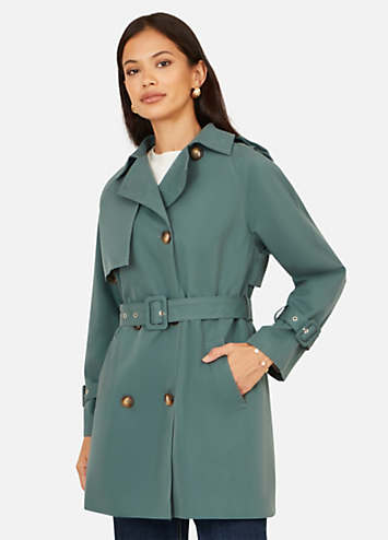 Yumi Belted Trench Coat with Check Lining | Kaleidoscope