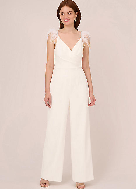 Adrianna Papell Bead Feather Crepe Jumpsuit