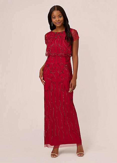 Adrianna Papell Beaded Mesh Gown