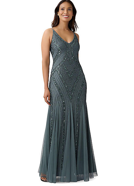 Adrianna Papell Beaded Tank Gown With Godets