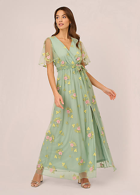 Adrianna Papell Embroidered Maxi Dress