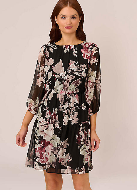 Adrianna Papell Floral Chiffon Elastic Dress