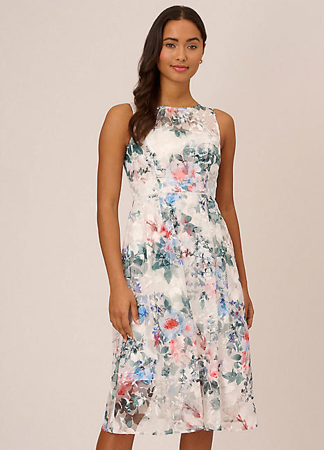 Adrianna Papell Floral Printed Veiled Dress Kaleidoscope