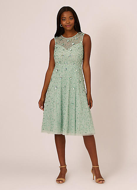 Adrianna Papell Illusion Beaded Mesh Dress Kaleidoscope