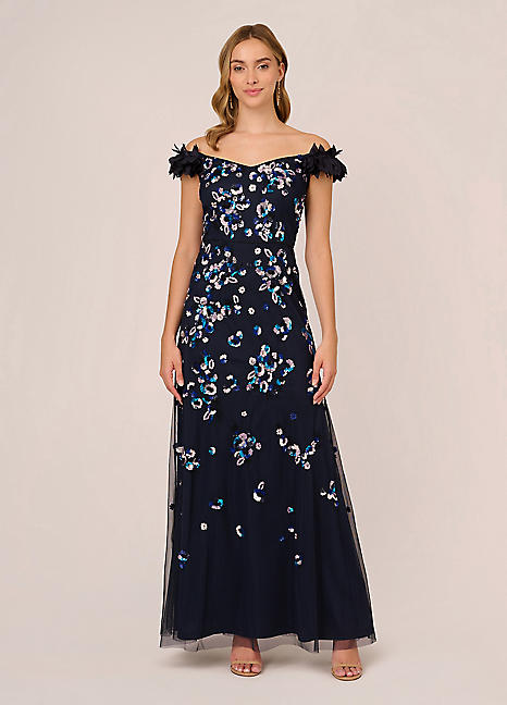 Adrianna Papell Off Shoulder Beaded Gown Kaleidoscope