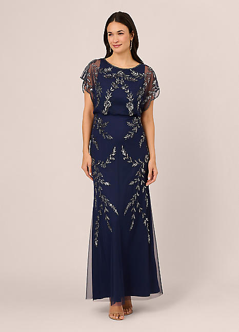 Adrianna Papell Papell Studio Beaded Flutter Blouson Gown