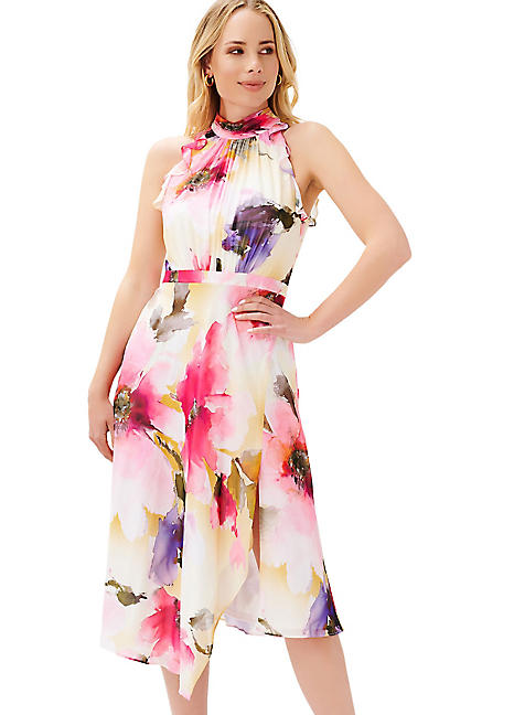 Adrianna Papell Printed Chiffon Halter Dress Kaleidoscope