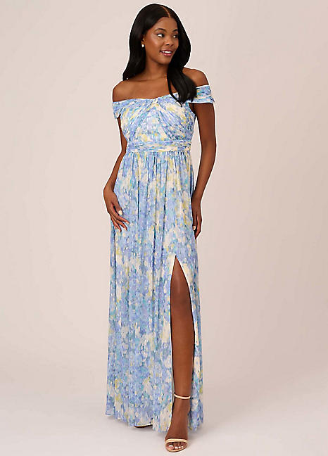 Adrianna Papell Printed Off Shoulder Gown