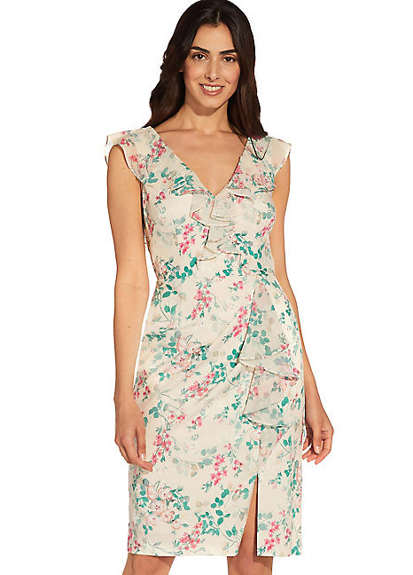 Adrianna Papell Printed Ruffle Front Dress